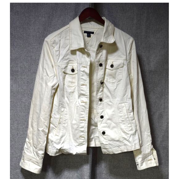 Tommy Hilfiger Women’s Medium Cream Denim Jacket Stretch Cotton - Picture 1 of 3